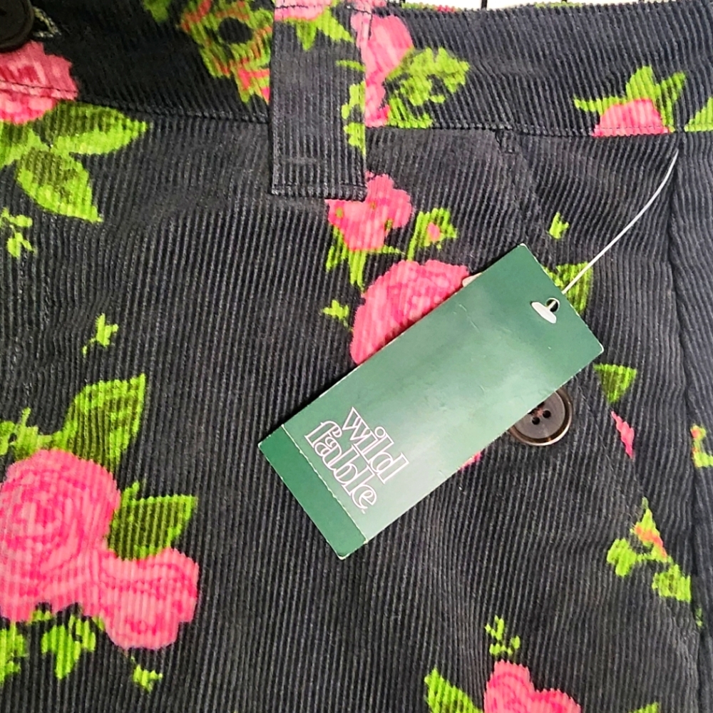 Cute Pink Rose Women's High Rise Cord Mini Skirt Wild Fable Black Floral Size 12